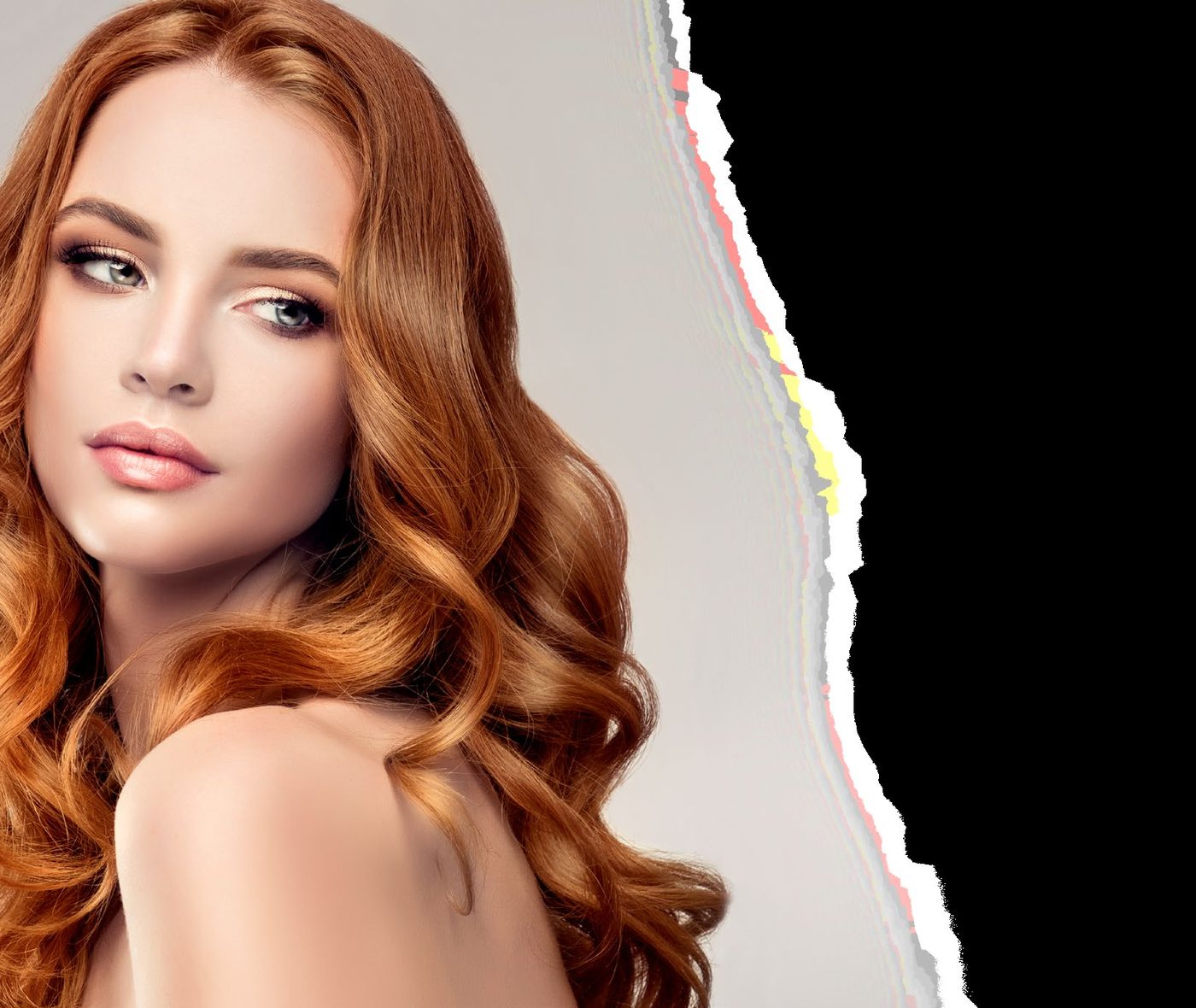 Ritratto di una modella con capelli castani mossi e luminosi